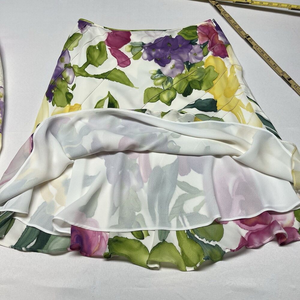 Linda Allard Ellen Tracy Silk Two Piece Skirt Set Floral - Picture 10 of 14